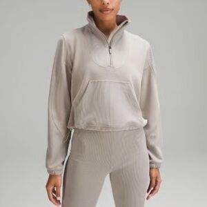 Lululemon Brushed Softstreme Ribbed Half Zip in Riverstone color.